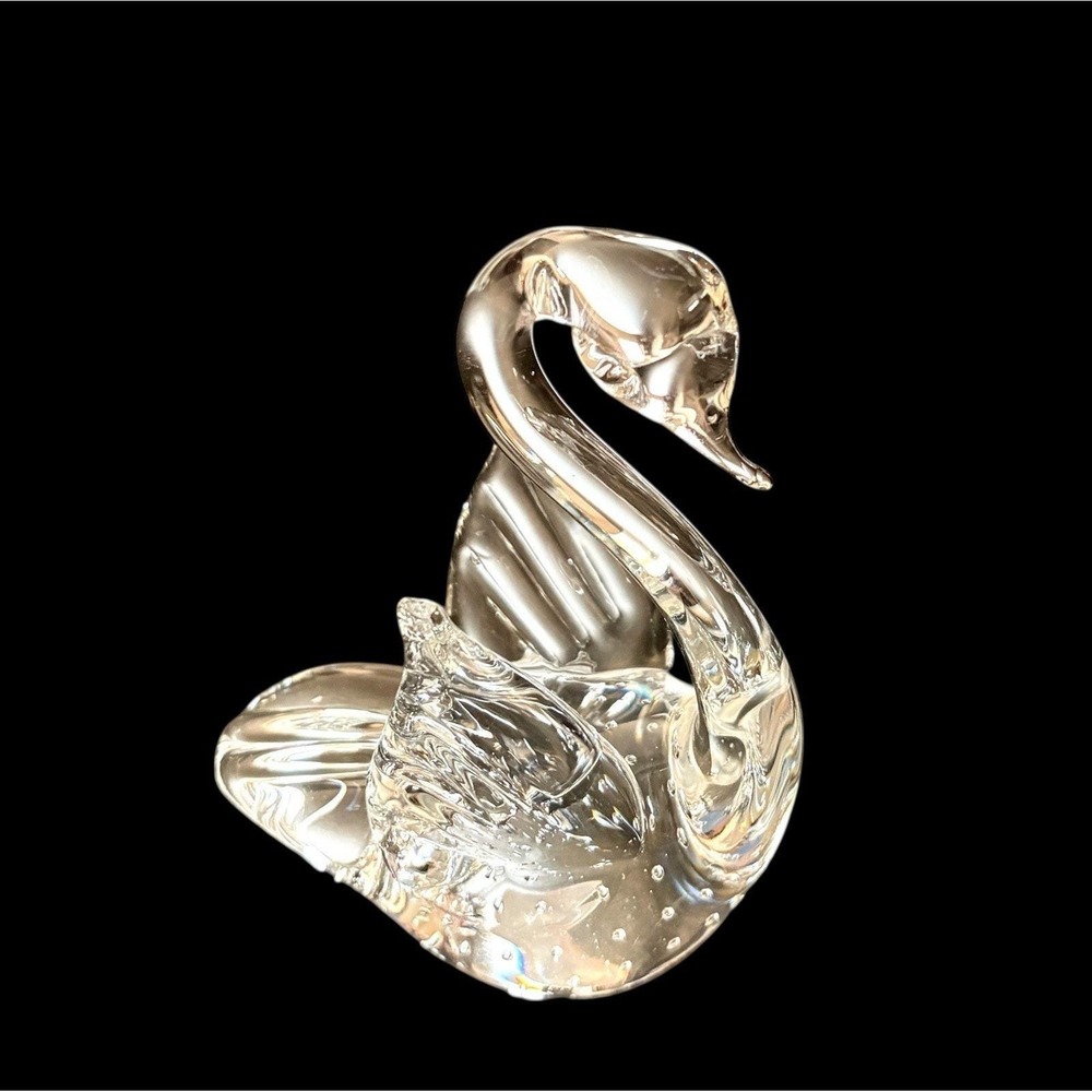 Vintage Art Glass Clear Controlled Bubble Swan Figurine Retro Collectible 4"
